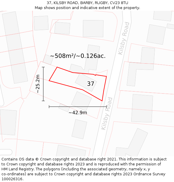 37, KILSBY ROAD, BARBY, RUGBY, CV23 8TU: Plot and title map