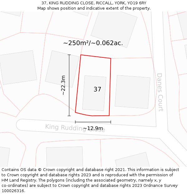 37, KING RUDDING CLOSE, RICCALL, YORK, YO19 6RY: Plot and title map