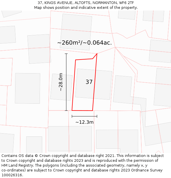 37, KINGS AVENUE, ALTOFTS, NORMANTON, WF6 2TF: Plot and title map