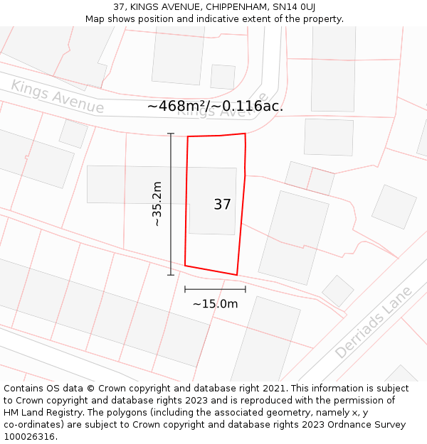 37, KINGS AVENUE, CHIPPENHAM, SN14 0UJ: Plot and title map