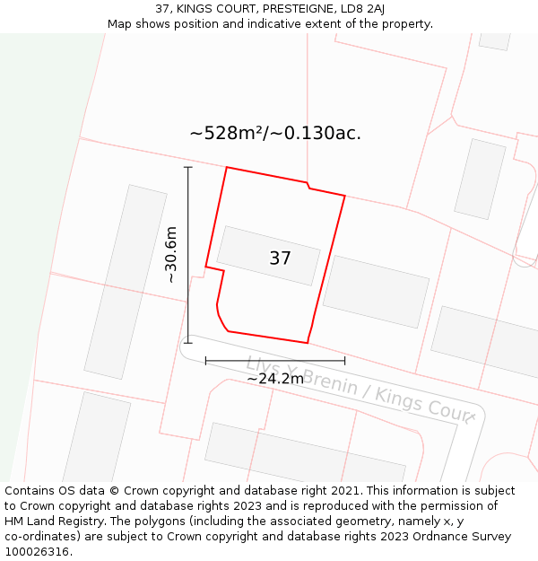 37, KINGS COURT, PRESTEIGNE, LD8 2AJ: Plot and title map