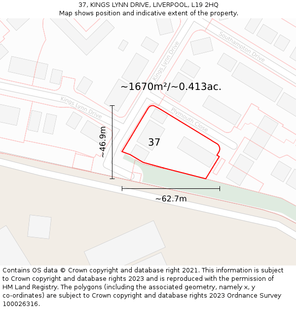 37, KINGS LYNN DRIVE, LIVERPOOL, L19 2HQ: Plot and title map