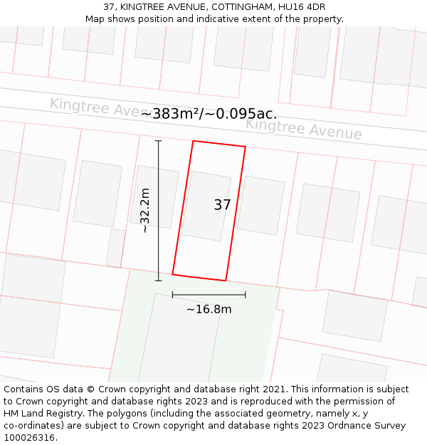 37, KINGTREE AVENUE, COTTINGHAM, HU16 4DR: Plot and title map