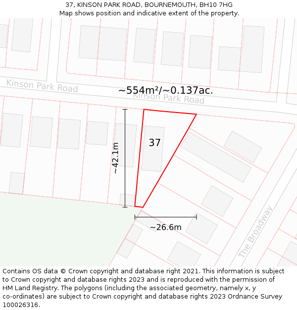 37, KINSON PARK ROAD, BOURNEMOUTH, BH10 7HG: Plot and title map