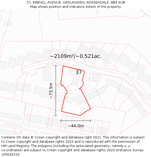 37, KIRKHILL AVENUE, HASLINGDEN, ROSSENDALE, BB4 6UB: Plot and title map