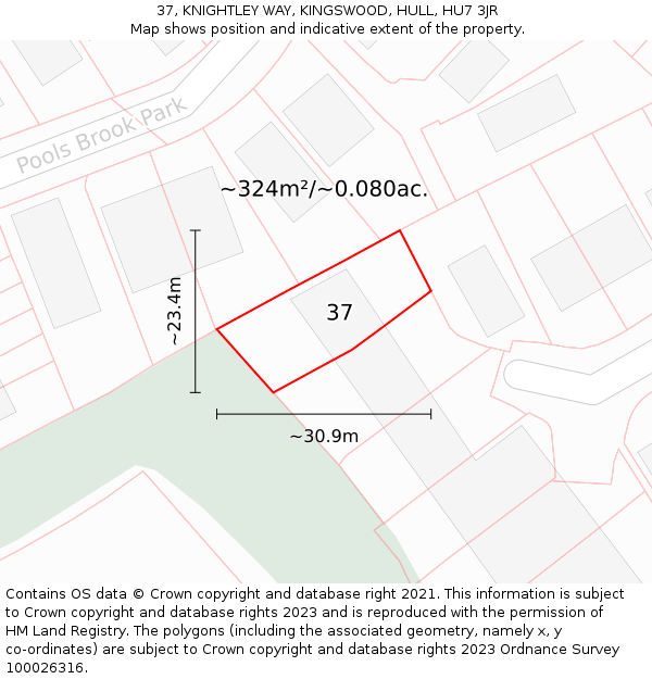 37, KNIGHTLEY WAY, KINGSWOOD, HULL, HU7 3JR: Plot and title map