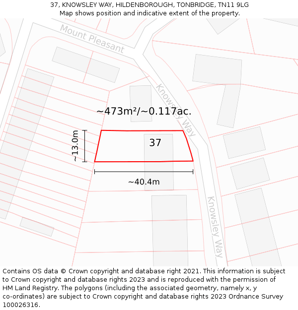 37, KNOWSLEY WAY, HILDENBOROUGH, TONBRIDGE, TN11 9LG: Plot and title map