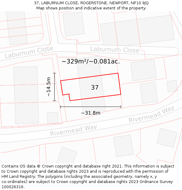 37, LABURNUM CLOSE, ROGERSTONE, NEWPORT, NP10 9JQ: Plot and title map