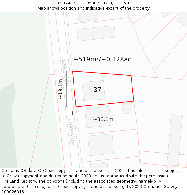 37, LAKESIDE, DARLINGTON, DL1 5TH: Plot and title map