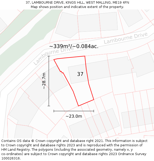 37, LAMBOURNE DRIVE, KINGS HILL, WEST MALLING, ME19 4FN: Plot and title map