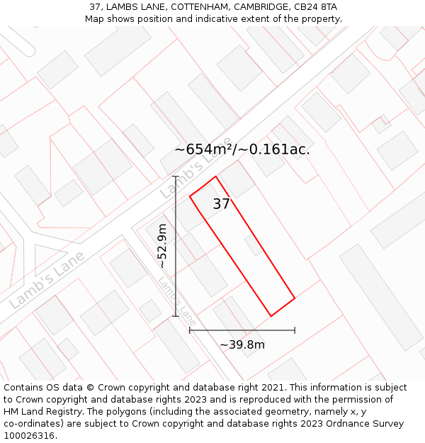 37, LAMBS LANE, COTTENHAM, CAMBRIDGE, CB24 8TA: Plot and title map