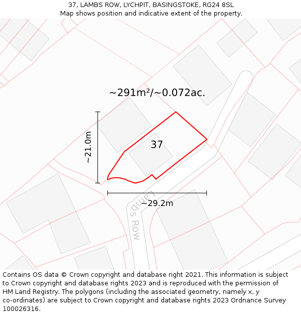 37, LAMBS ROW, LYCHPIT, BASINGSTOKE, RG24 8SL: Plot and title map