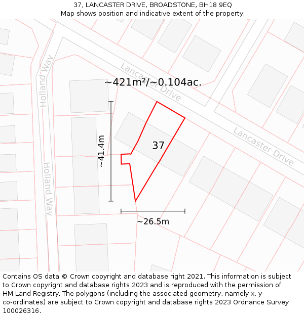 37, LANCASTER DRIVE, BROADSTONE, BH18 9EQ: Plot and title map