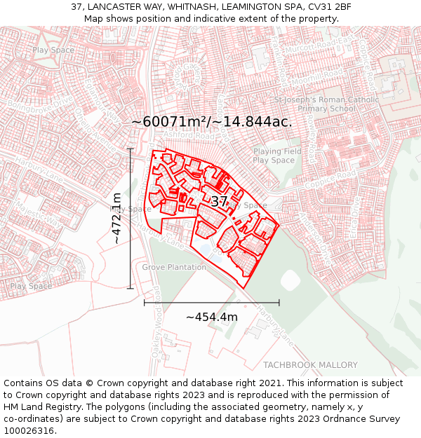 37, LANCASTER WAY, WHITNASH, LEAMINGTON SPA, CV31 2BF: Plot and title map