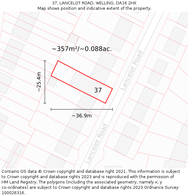 37, LANCELOT ROAD, WELLING, DA16 2HX: Plot and title map