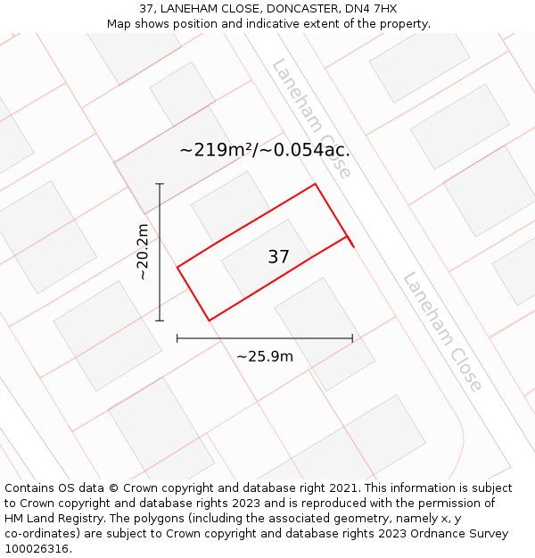 37, LANEHAM CLOSE, DONCASTER, DN4 7HX: Plot and title map
