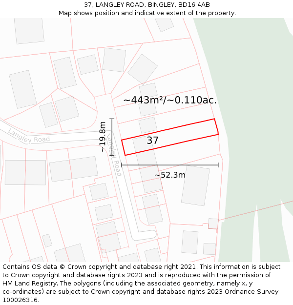 37, LANGLEY ROAD, BINGLEY, BD16 4AB: Plot and title map