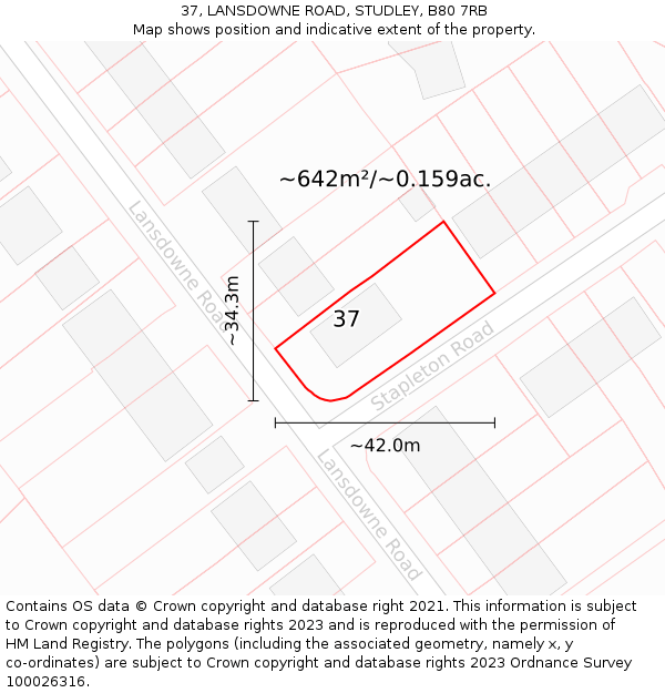 37, LANSDOWNE ROAD, STUDLEY, B80 7RB: Plot and title map