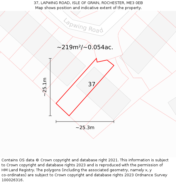 37, LAPWING ROAD, ISLE OF GRAIN, ROCHESTER, ME3 0EB: Plot and title map