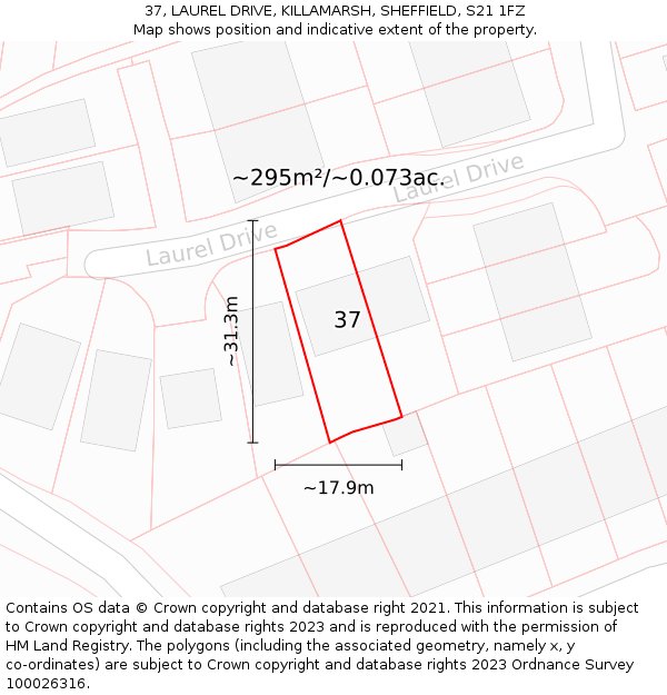 37, LAUREL DRIVE, KILLAMARSH, SHEFFIELD, S21 1FZ: Plot and title map