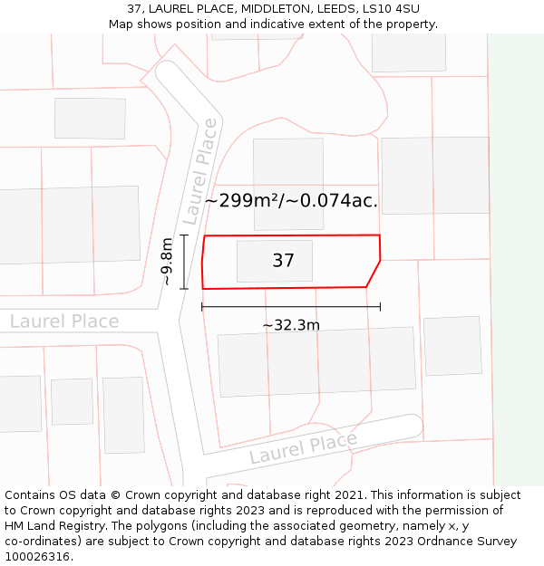 37, LAUREL PLACE, MIDDLETON, LEEDS, LS10 4SU: Plot and title map