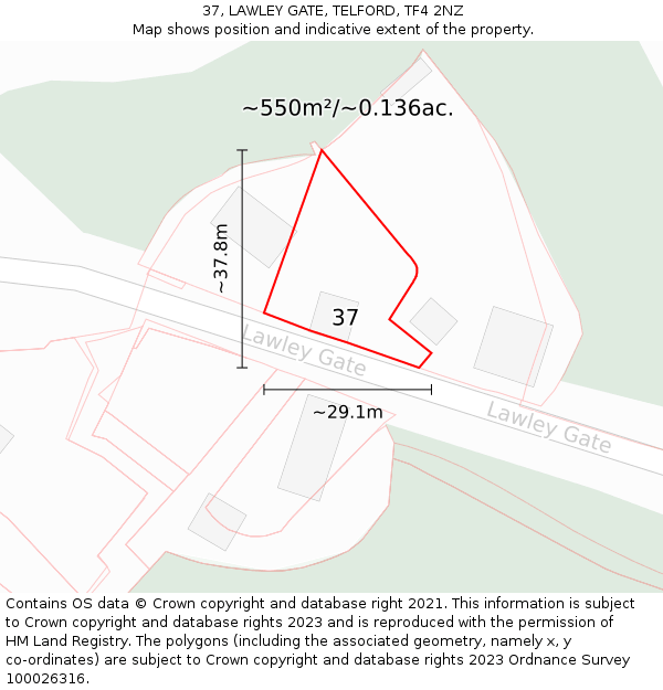 37, LAWLEY GATE, TELFORD, TF4 2NZ: Plot and title map