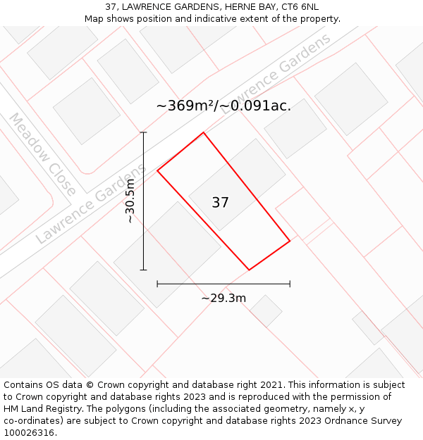 37, LAWRENCE GARDENS, HERNE BAY, CT6 6NL: Plot and title map