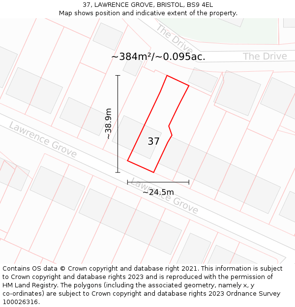37, LAWRENCE GROVE, BRISTOL, BS9 4EL: Plot and title map