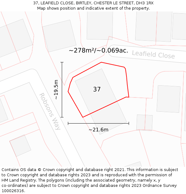 37, LEAFIELD CLOSE, BIRTLEY, CHESTER LE STREET, DH3 1RX: Plot and title map