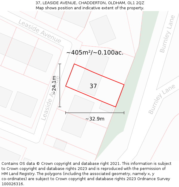 37, LEASIDE AVENUE, CHADDERTON, OLDHAM, OL1 2QZ: Plot and title map