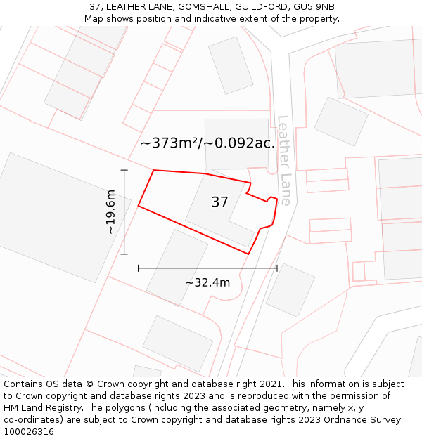 37, LEATHER LANE, GOMSHALL, GUILDFORD, GU5 9NB: Plot and title map