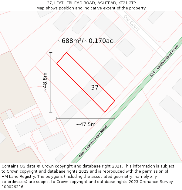37, LEATHERHEAD ROAD, ASHTEAD, KT21 2TP: Plot and title map