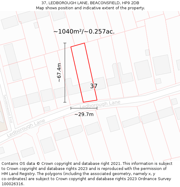 37, LEDBOROUGH LANE, BEACONSFIELD, HP9 2DB: Plot and title map
