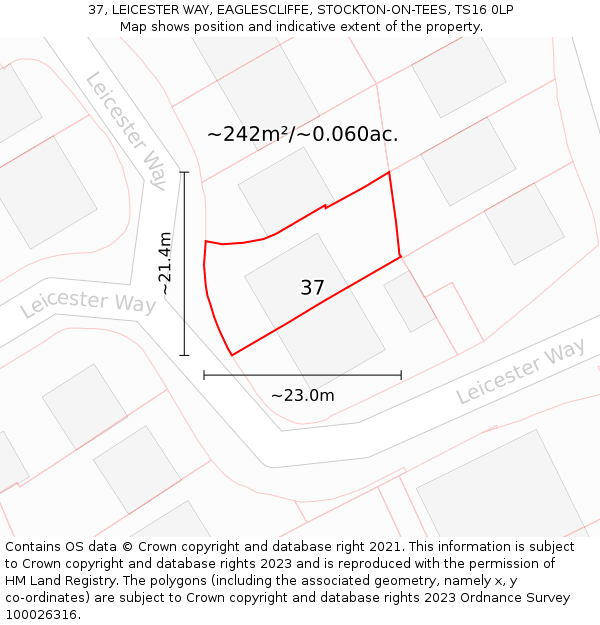 37, LEICESTER WAY, EAGLESCLIFFE, STOCKTON-ON-TEES, TS16 0LP: Plot and title map