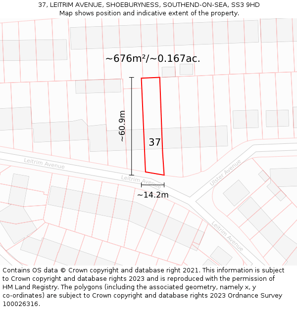 37, LEITRIM AVENUE, SHOEBURYNESS, SOUTHEND-ON-SEA, SS3 9HD: Plot and title map