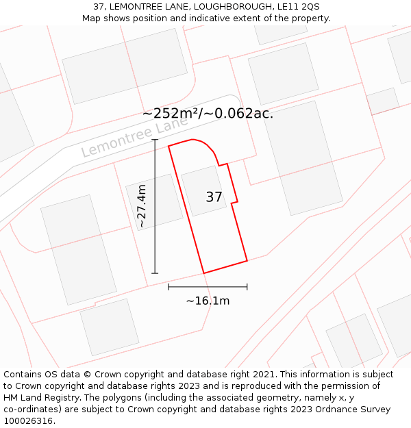 37, LEMONTREE LANE, LOUGHBOROUGH, LE11 2QS: Plot and title map