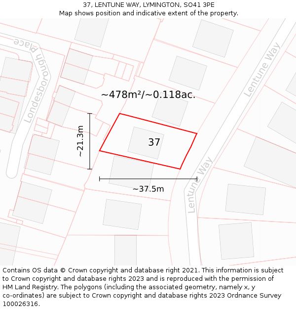 37, LENTUNE WAY, LYMINGTON, SO41 3PE: Plot and title map