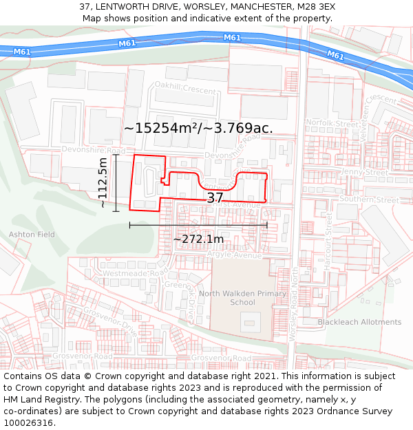 37, LENTWORTH DRIVE, WORSLEY, MANCHESTER, M28 3EX: Plot and title map