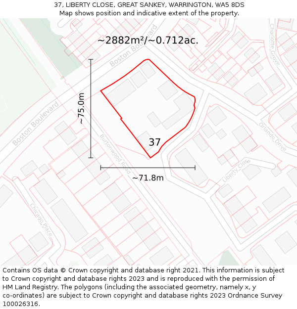 37, LIBERTY CLOSE, GREAT SANKEY, WARRINGTON, WA5 8DS: Plot and title map
