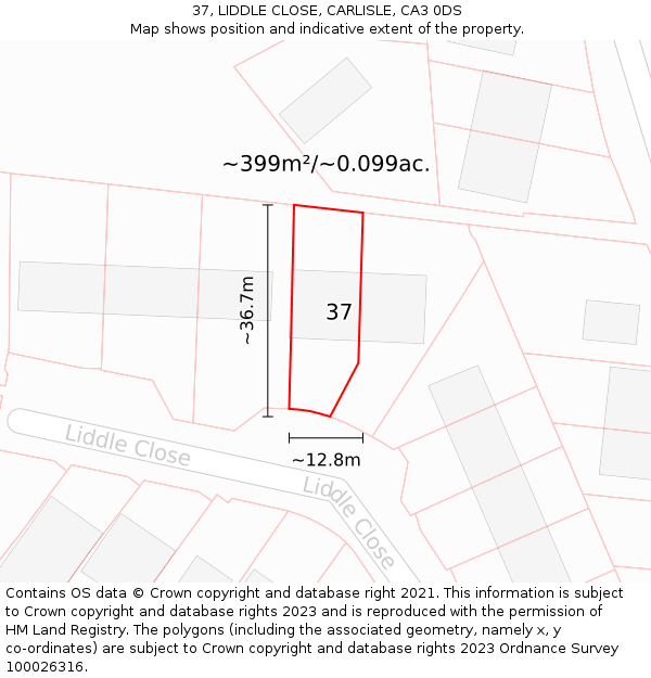 37, LIDDLE CLOSE, CARLISLE, CA3 0DS: Plot and title map