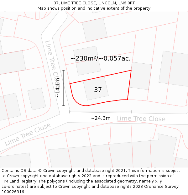 37, LIME TREE CLOSE, LINCOLN, LN6 0RT: Plot and title map