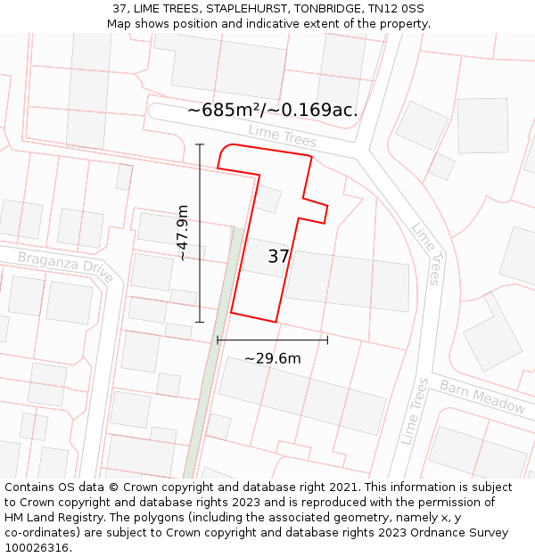 37, LIME TREES, STAPLEHURST, TONBRIDGE, TN12 0SS: Plot and title map