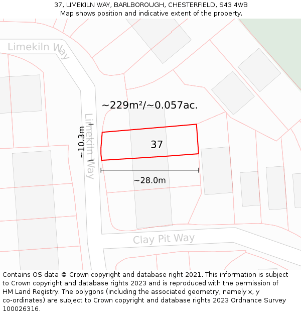 37, LIMEKILN WAY, BARLBOROUGH, CHESTERFIELD, S43 4WB: Plot and title map