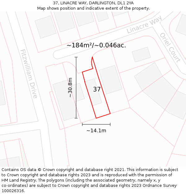 37, LINACRE WAY, DARLINGTON, DL1 2YA: Plot and title map