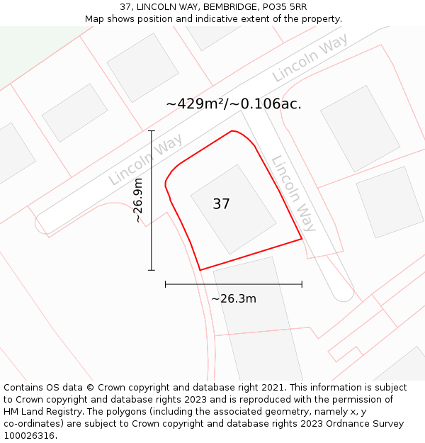 37, LINCOLN WAY, BEMBRIDGE, PO35 5RR: Plot and title map