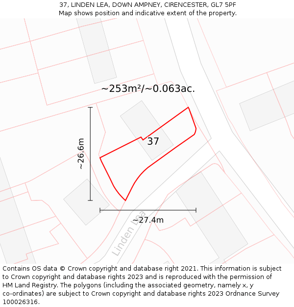 37, LINDEN LEA, DOWN AMPNEY, CIRENCESTER, GL7 5PF: Plot and title map