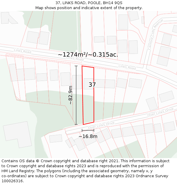 37, LINKS ROAD, POOLE, BH14 9QS: Plot and title map