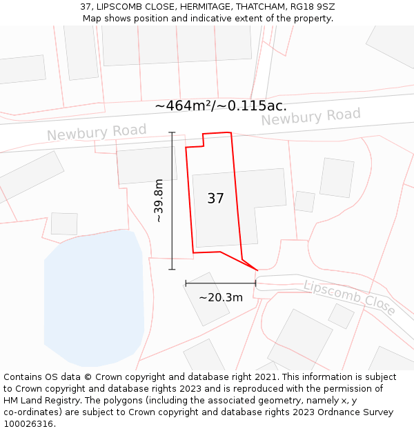 37, LIPSCOMB CLOSE, HERMITAGE, THATCHAM, RG18 9SZ: Plot and title map