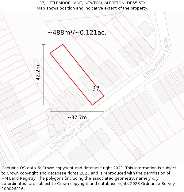 37, LITTLEMOOR LANE, NEWTON, ALFRETON, DE55 5TY: Plot and title map