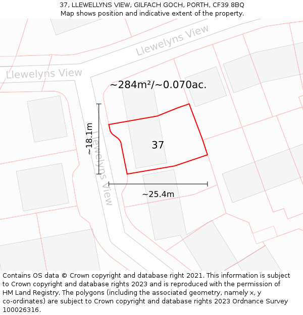 37, LLEWELLYNS VIEW, GILFACH GOCH, PORTH, CF39 8BQ: Plot and title map